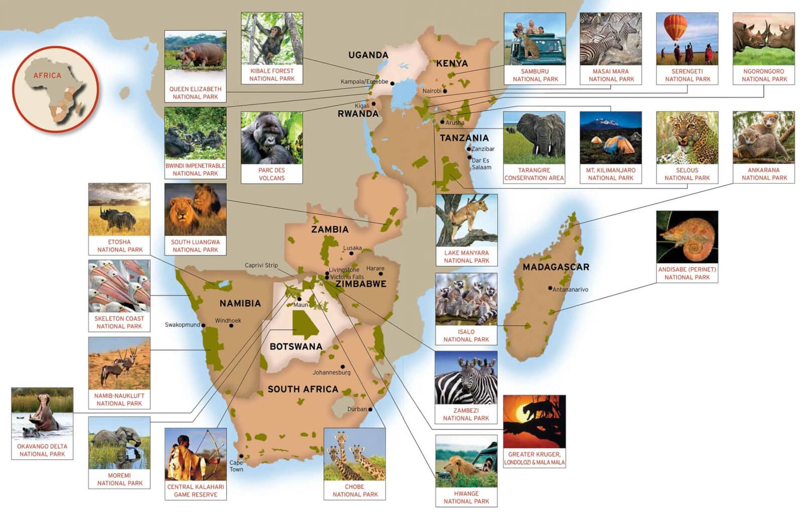 Africa Safari Parks map.