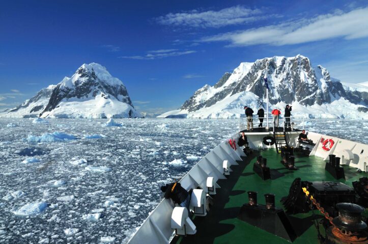 A boat at sea in Antartica.