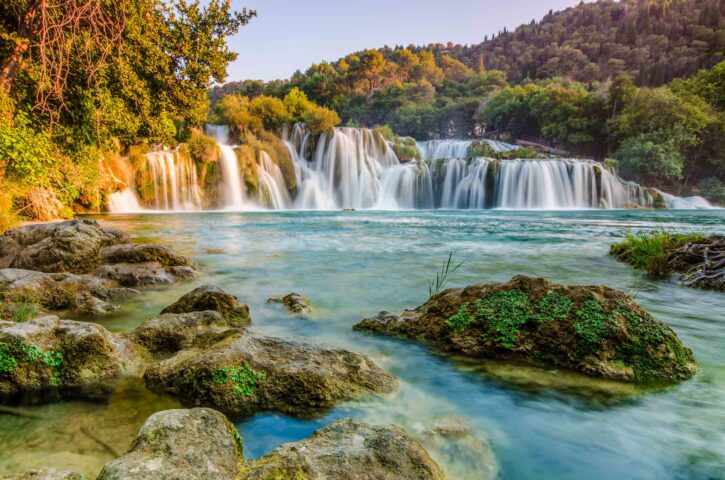 Waterfalls by Krka River in Croatia.