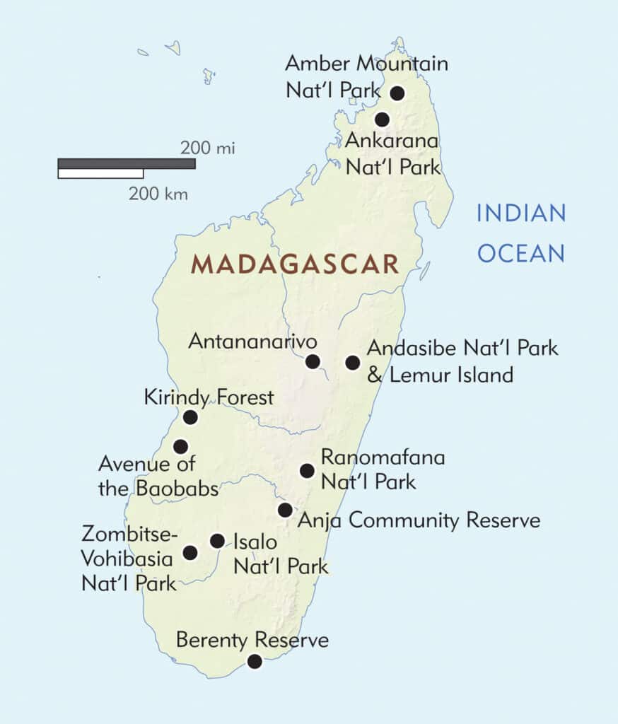 A map of parks in Madagascar.
