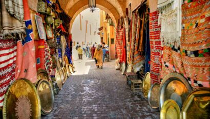 Street scene in Marrakesh marketplace.