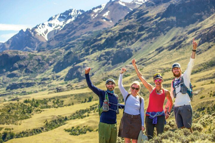 A guide and a group of tourists in Patagonia.